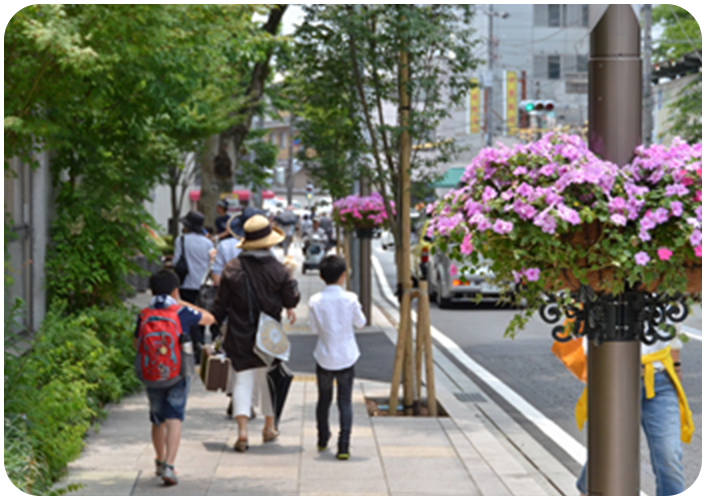 人々と街並みの写真