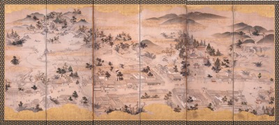 市08aa　三島宿風俗絵屏風　左