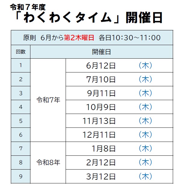 令和7年度わくわくタイム開催日